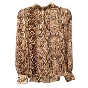 H&M Wide Cut Snakeskin Print Blouse Long Balloon Sleeve Stand Collar Keyhole 4